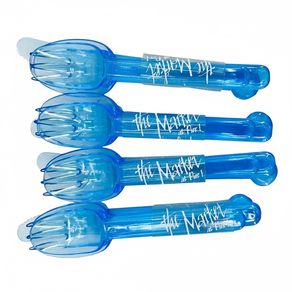 Vintage Pier 1 Blue Acrylic Reusable Flatware Set 12pc Picnic Fork Spoon Knife